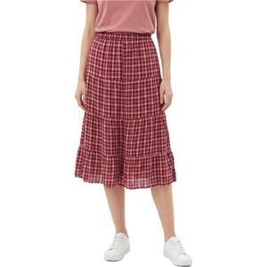 No Boundaries Pink Plaid Tiered Maxi Skirt XXL 20 Rayon Boho Cottagecore